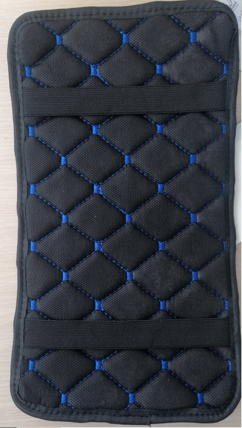 Универсален кожен калъф подложка за подлакътник на автомобил 29 cm x 17 cm черно със син шев - Avtozona