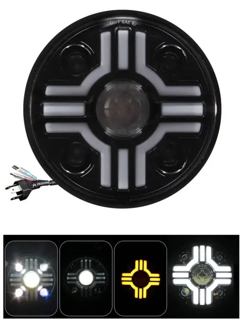 Универсален 7 инча 18см ЛЕД LED фар лампа халоген 12V-24V къси/дълги с DRL дневни светлини мигач бяло-жълто за АТВ джип мотоциклет камион