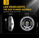 Универсален 7 инча 18см ЛЕД LED фар халоген 12V-24V къси/дълги с DRL дневни светлини мигач бяло-жълто и череп с RGB подсветка с 6 различни