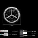 Универсален 7 инча 18см ЛЕД LED фар лампа халоген 12V-24V къси/дълги с DRL дневни светлини мигач бяло-жълто 7000lm за АТВ джип мотоциклет
