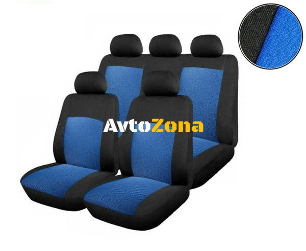 Универсална Авто тапицерия,калъфи за седалки пълен комплект,9 части черна със синьо - Avtozona