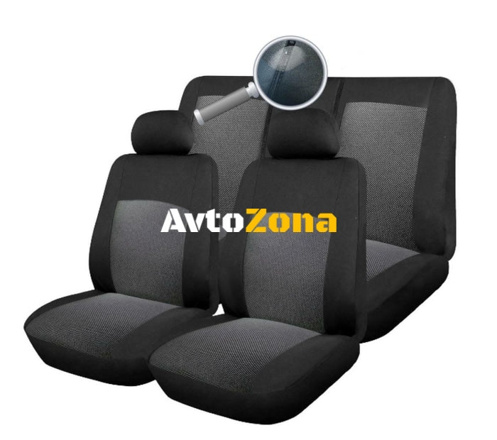 Универсална Авто тапицерия калъфи за седалки пълен комплект делима задна седалка с цип сива - Avtozona