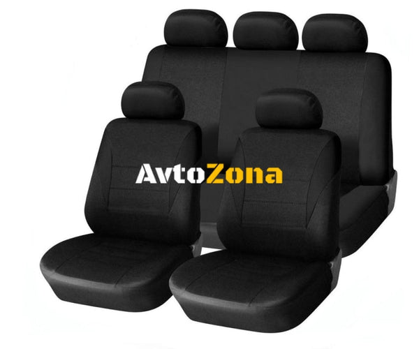 Универсална тапицерия пълен комплект калъфи за предни и задни цели седалки,текстил в черно - Avtozona