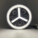 Универсален 7 инча 18см ЛЕД LED фар лампа халоген 12V-24V къси/дълги с DRL дневни светлини мигач бяло-жълто 7000lm за АТВ джип мотоциклет