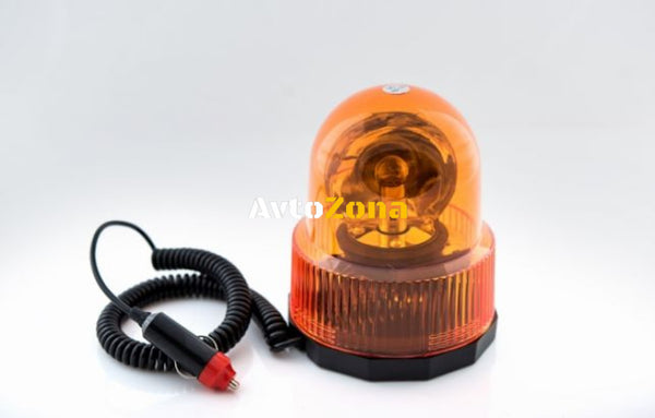 Въртяща сигнална/аварийна оранжева лампа 12V Маяк с магнитна база 25W - Avtozona