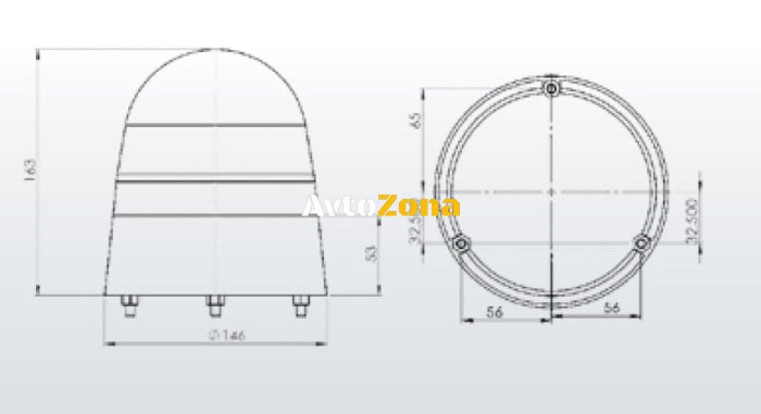 Въртяща Сигнална Аварийна Оранжева Лампа Маяк с Крушка 12V - 24V Ø 146mm - Avtozona