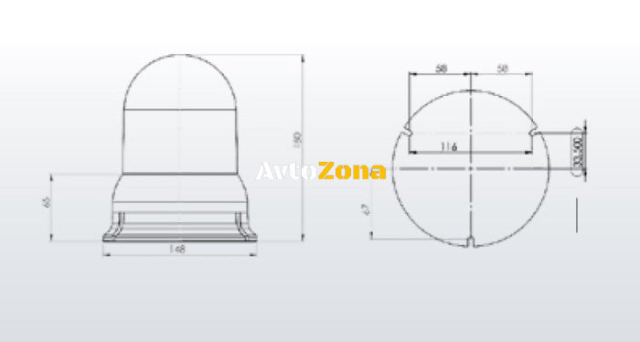 Въртяща Сигнална Аварийна Оранжева Лампа Маяк с Крушка 24V Ø 148mm - Avtozona