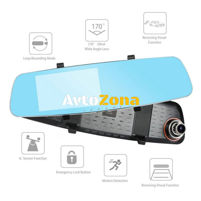 Видеорегистратор DVR 1080 FULL HD с 4’’ LCD дисплей в огледалото и камера за задно виждане и запис - Avtozona