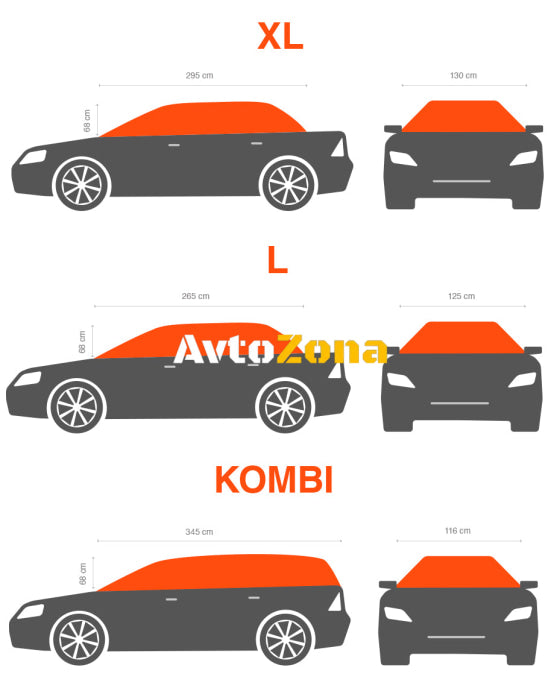 Водоустойчиво висококачествено покривало полукалъф за автомобил размер XL ХЛ 295 cm x 130 cm сив CarPassion - Avtozona